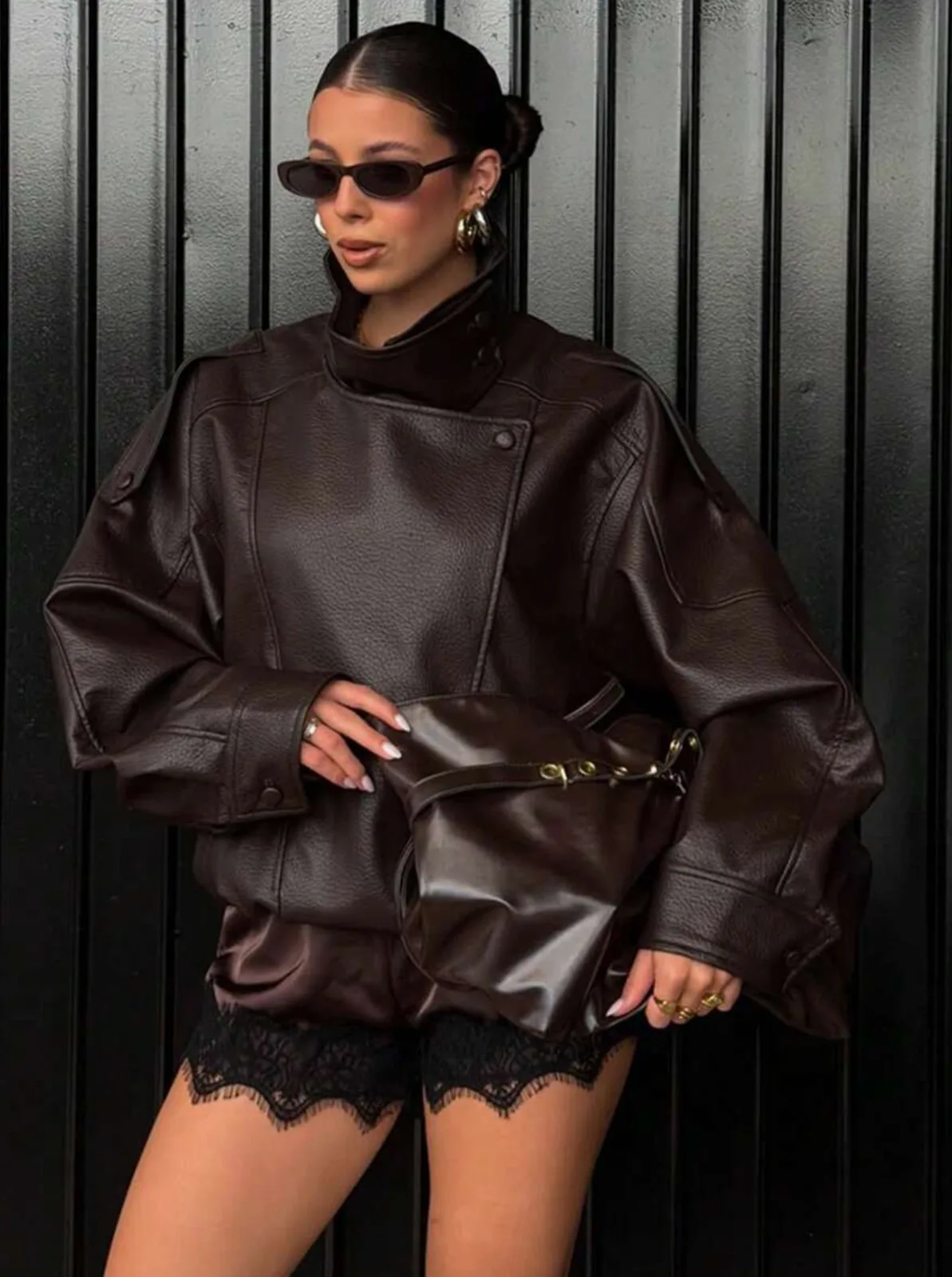 chaqueta oversize mujer chocolate