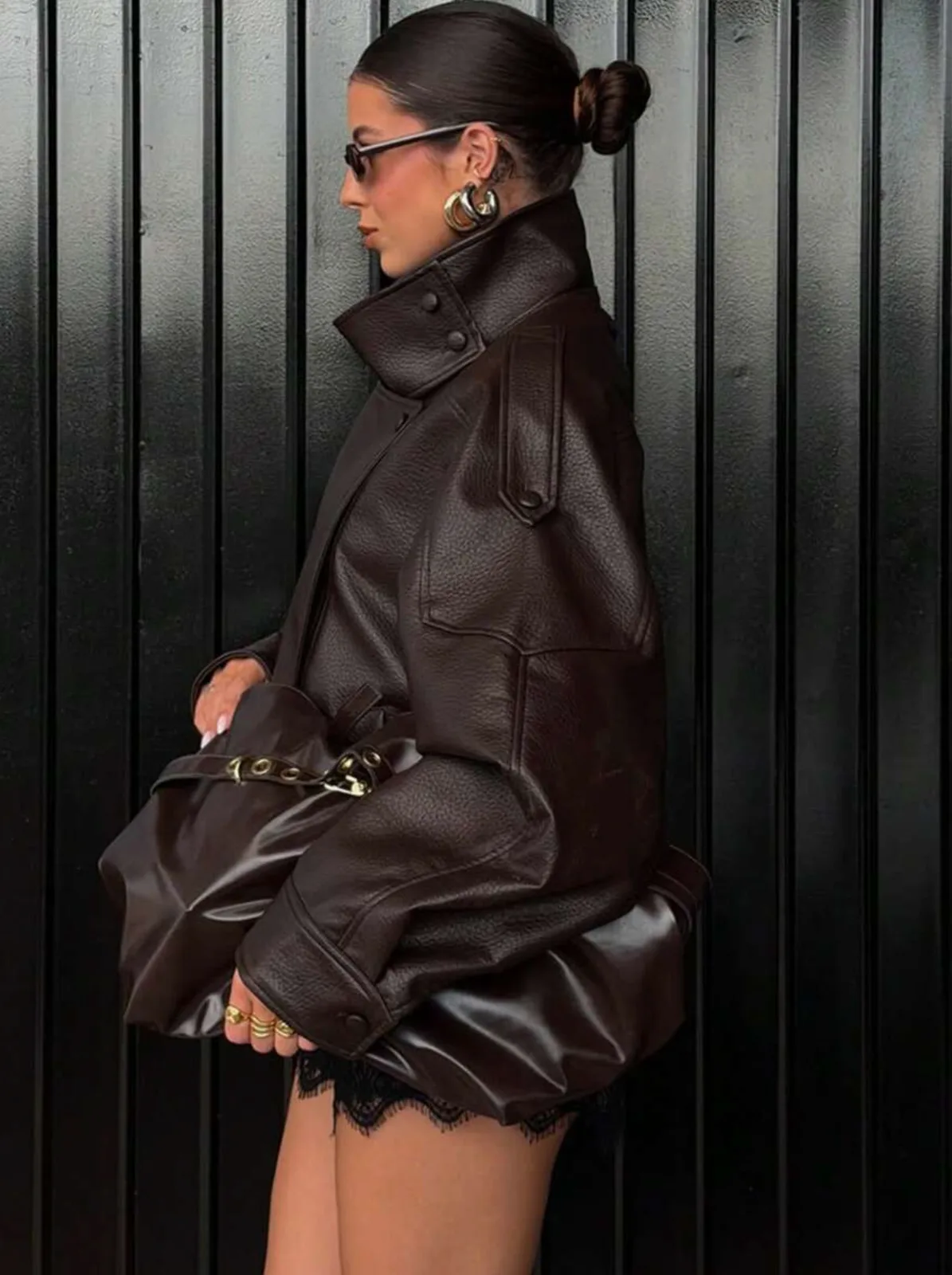 Chaqueta efecto cuero oversize