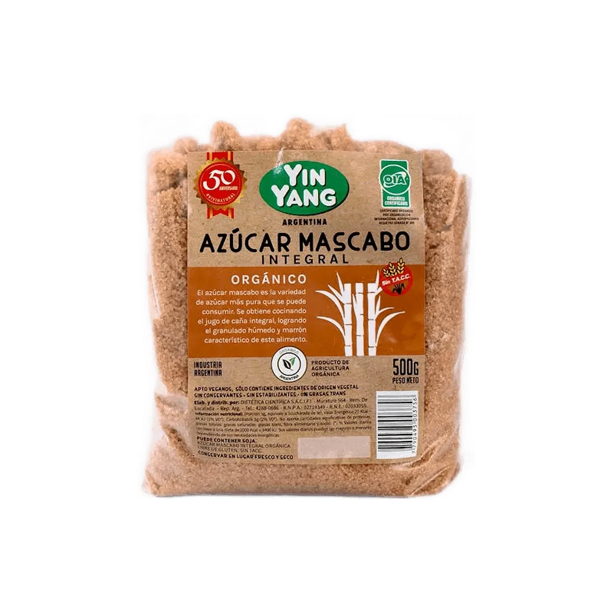 Yin Yang - Azucar mascabo integral organica sin tacc x 500 gr