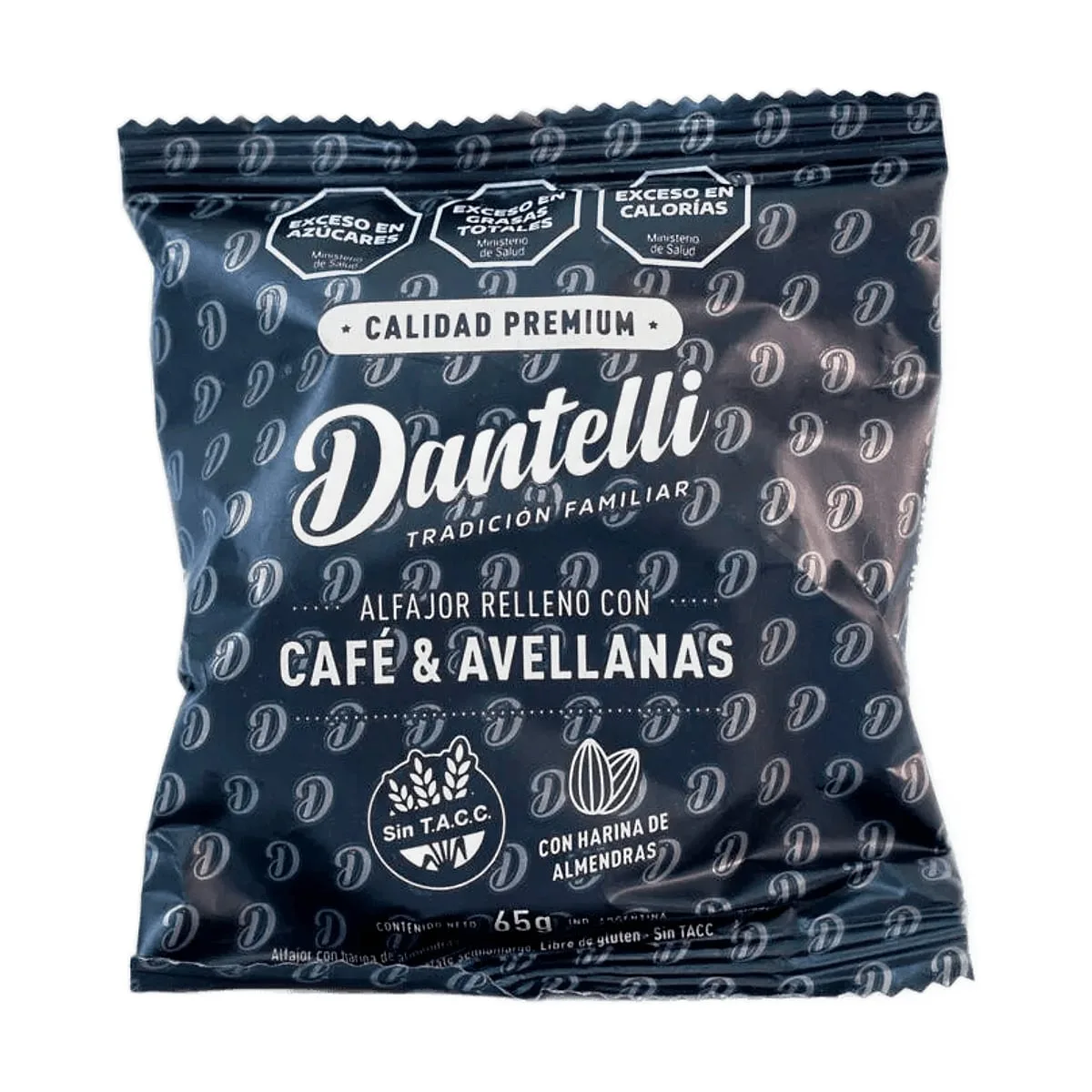 Dantelli - Alfajor de chocolate con harina de almendras relleno de cafe y avellanas x 65 gr