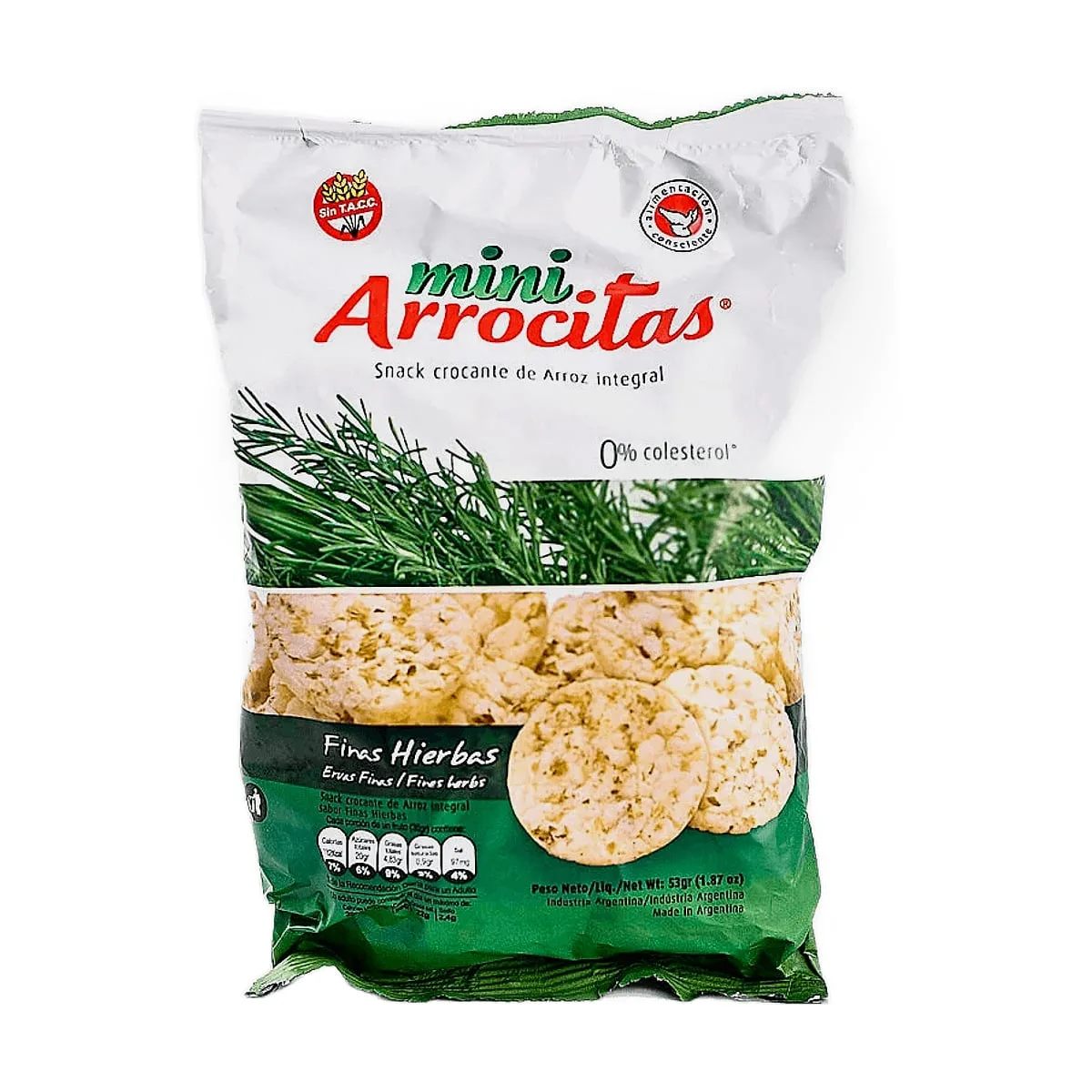 Mini Arrocitas - Snack de arroz integral sabor finas hierbas x 53 gr