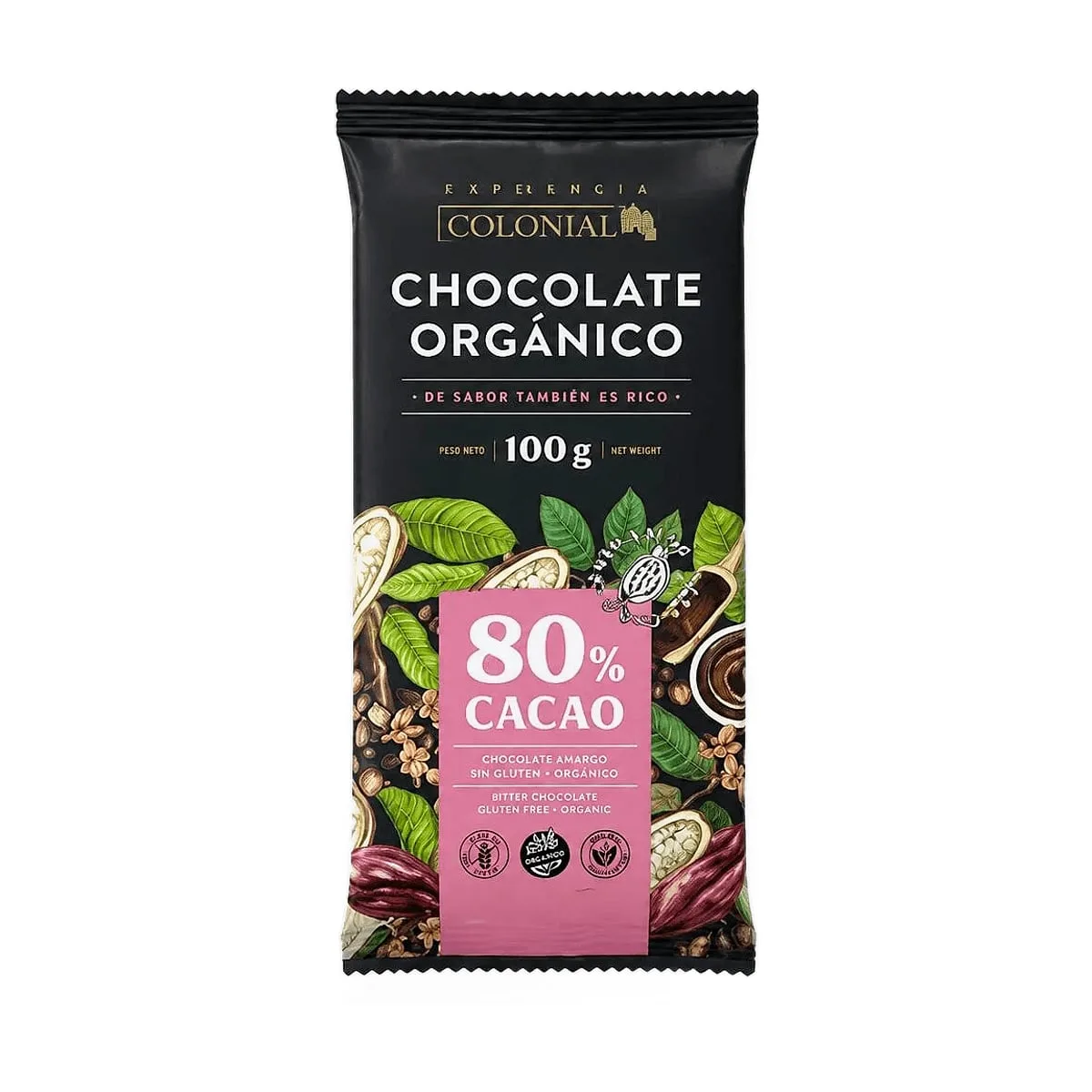 Colonial - Barra de chocolate orgánico 80% cacao x 100 gr