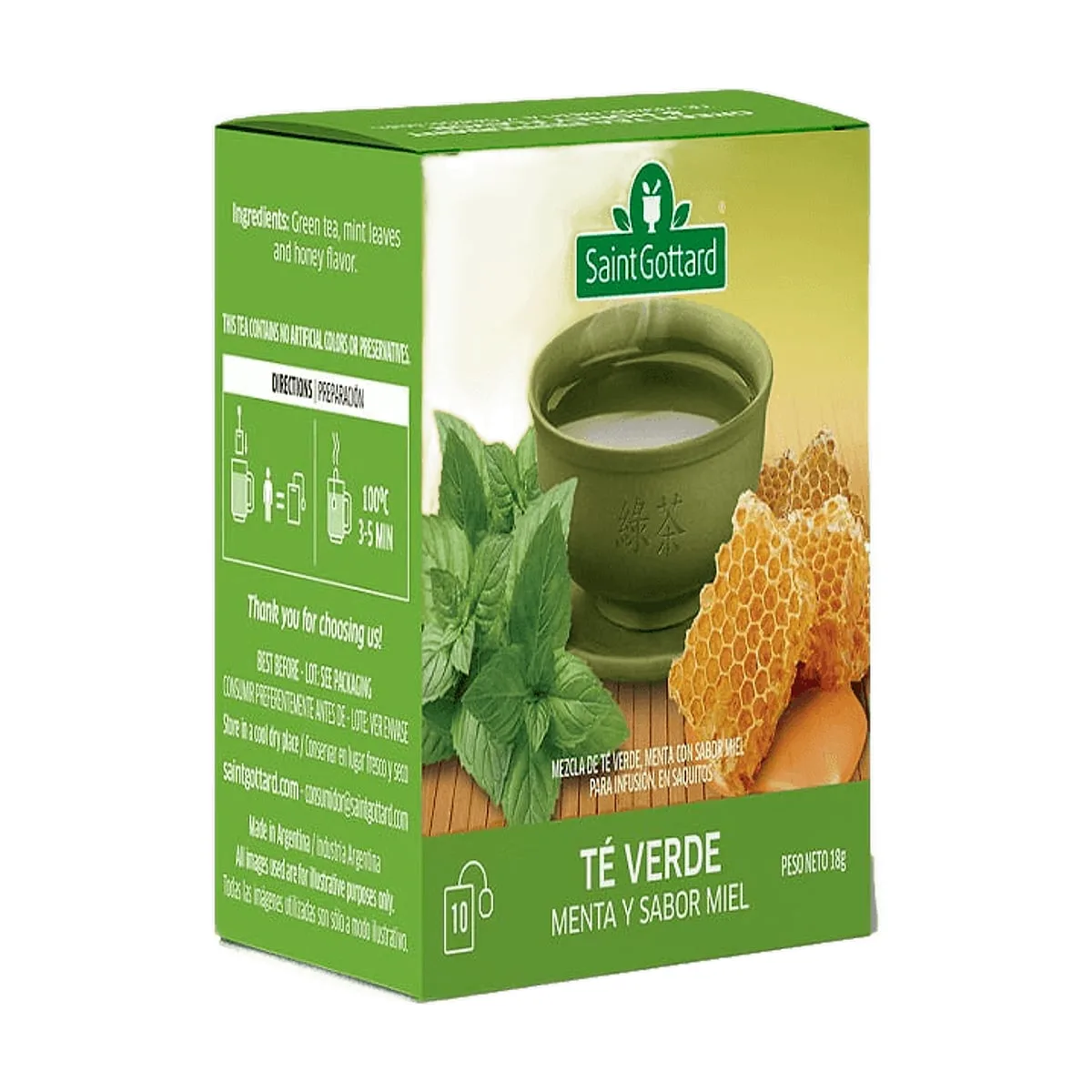 Saint Gottard - Té verde con menta sabor miel x 10 saq