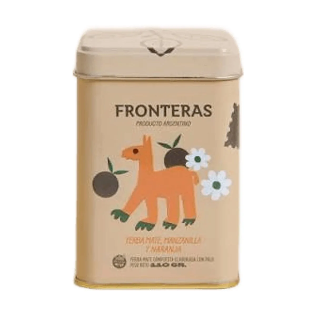 Fronteras - Yerba mate de manzanilla y naranja lata chica x 110 gr