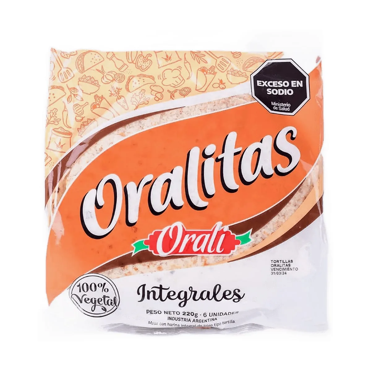Orali - Tortilla con harina integral 6 unidades x 220 gr