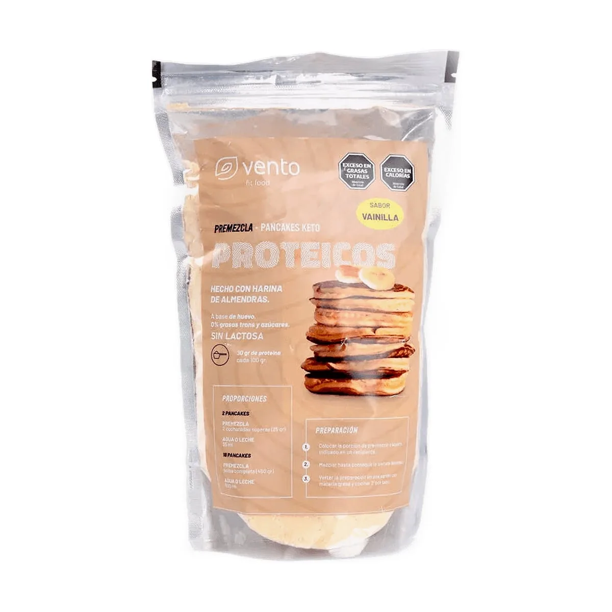 Vento - Premezcla para pancakes keto sabor vainilla x 450 gr