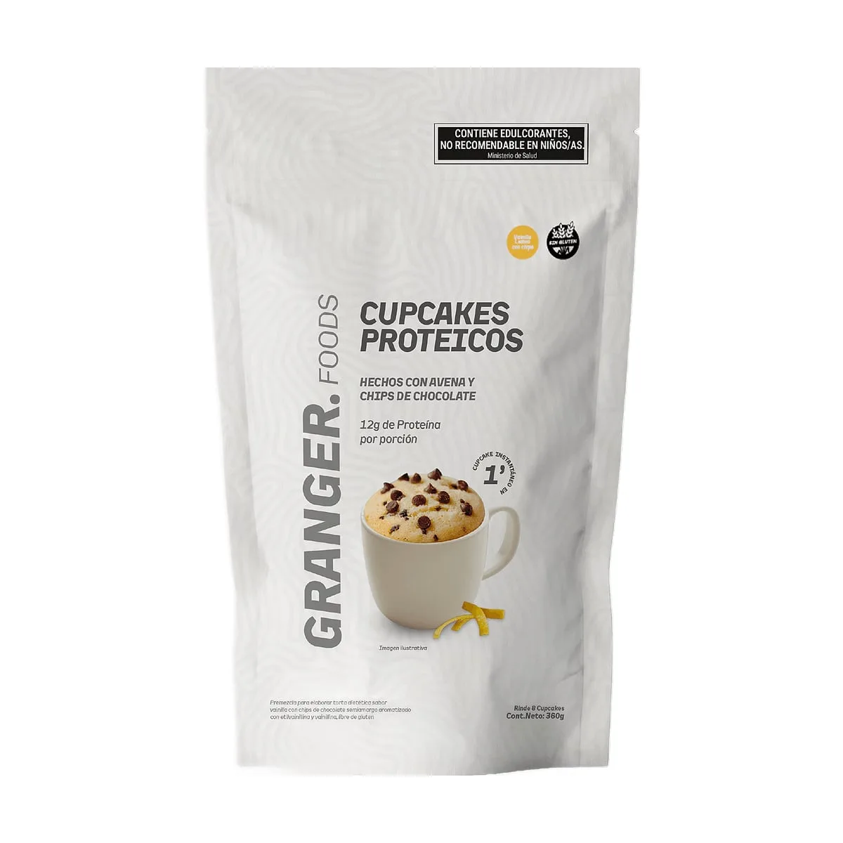 Granger - Premezcla para cupcakes keto sabor vainilla con chips de chocolate x 360 gr