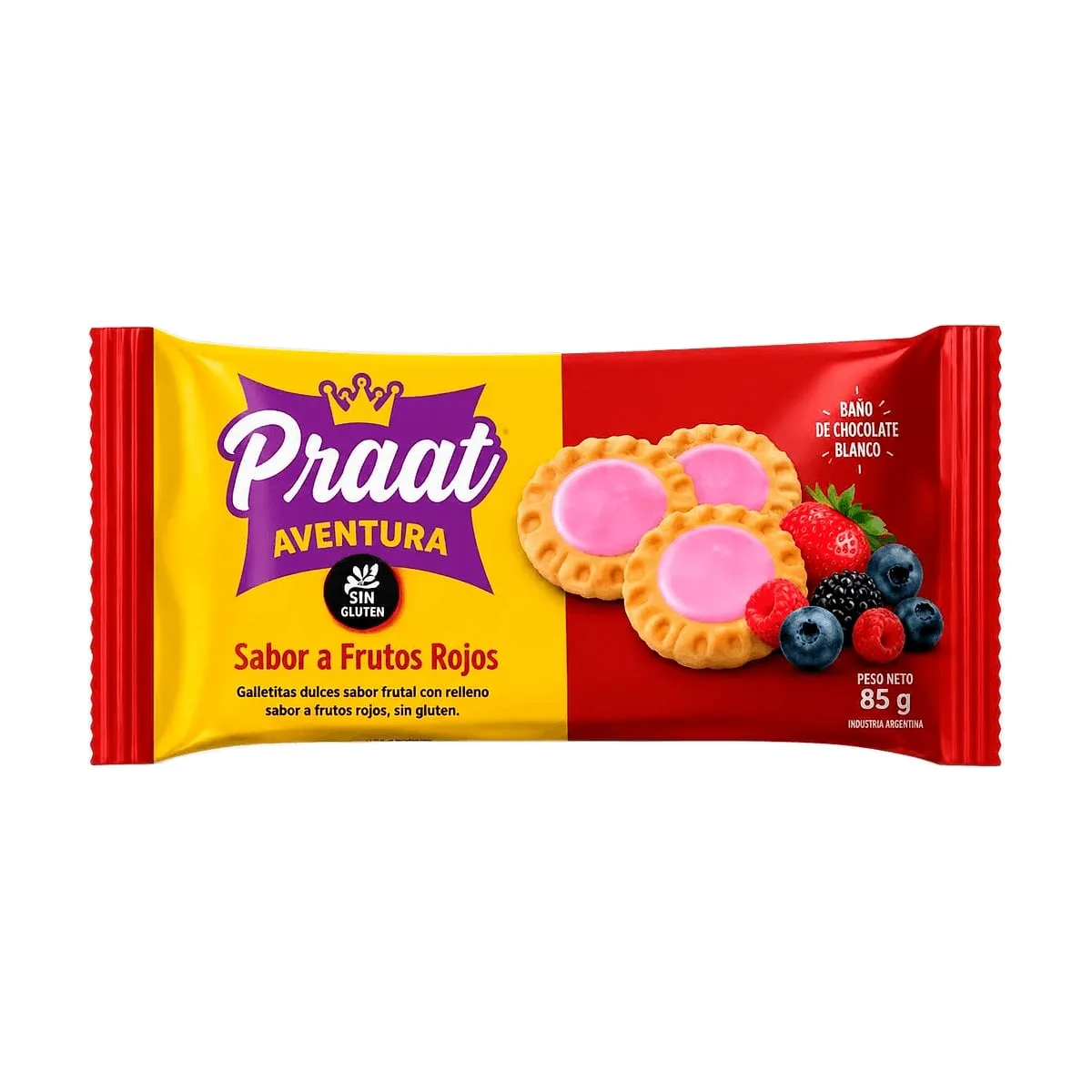 Praat - Galletitas de chocolate blanco con sabor frutos rojos x 85 gr
