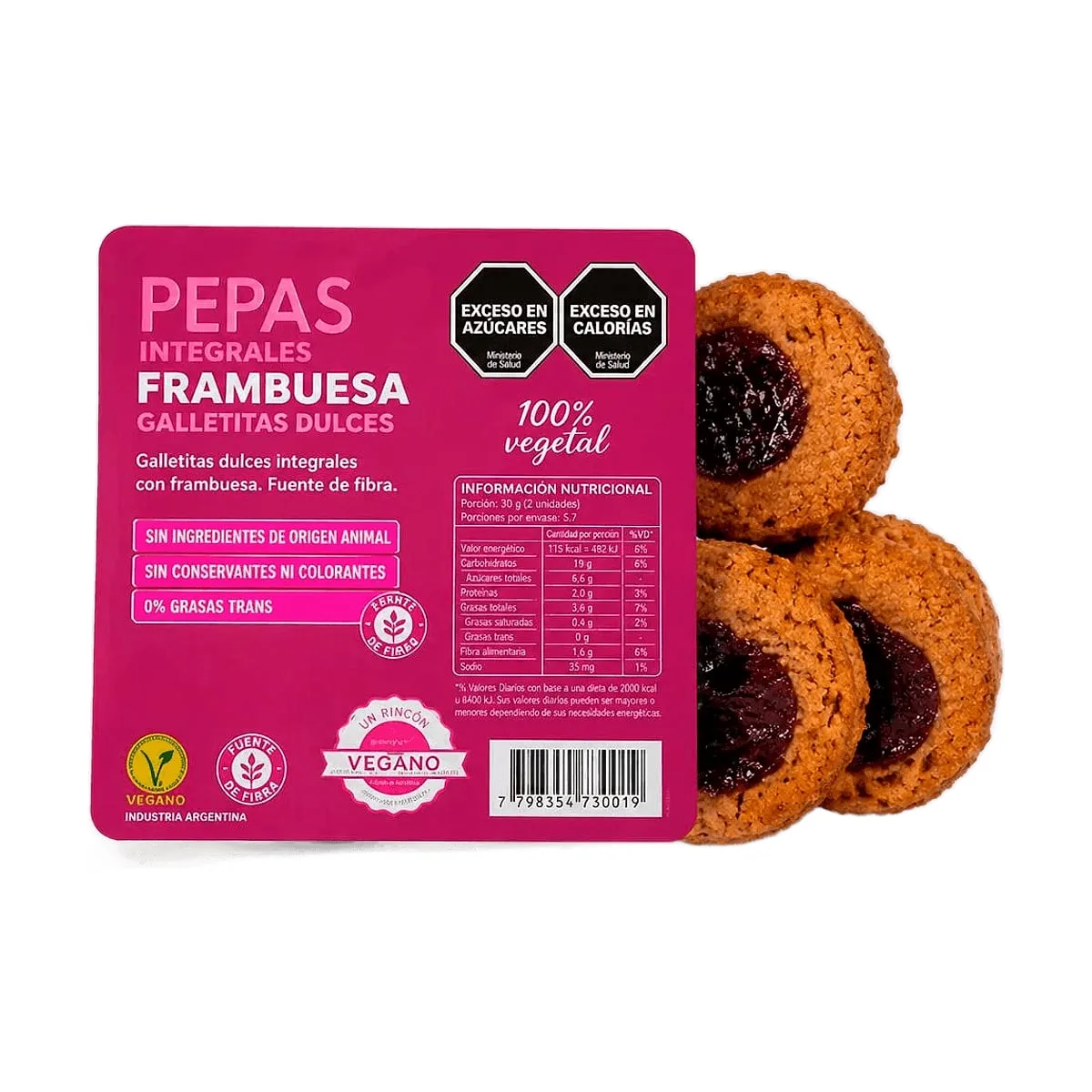 Un Rincon Vegano - Pepas con mermelada sabor frambuesa x 180 gr