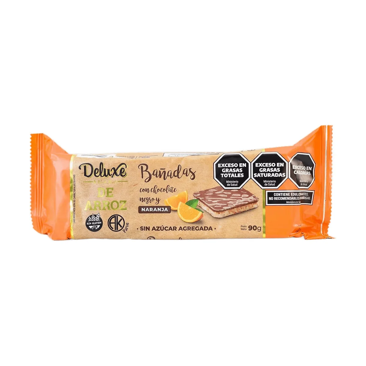 Deluxe - Galletitas de arroz bañadas con chocolate y naranja sin azucar x 115 gr