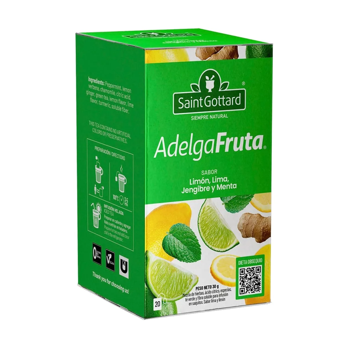 Saint Gottard - Té de limón, lima, jengibre y menta en saquitos (adelgafruta) x 20 saq