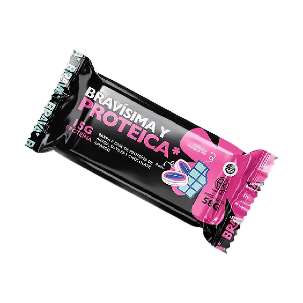 Brava - Barra proteica de dátiles y chocolate semiamargo x 58 gr