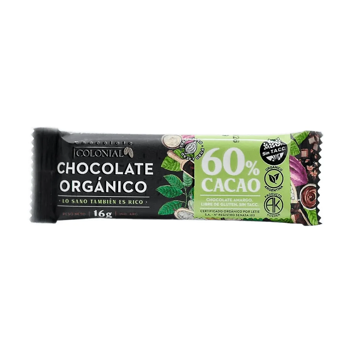 Colonial - Chocolate orgánico 60 % cacao x 16 gr