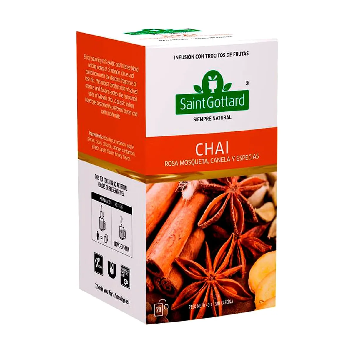 Saint Gottard - Té c/trocitos de frutas chai, rosa mosqueta, canela y especias x 20 saq