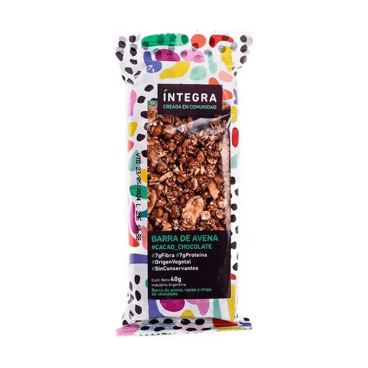 Integra - Barrita de cereal de cacao puro y avena x 40 gr