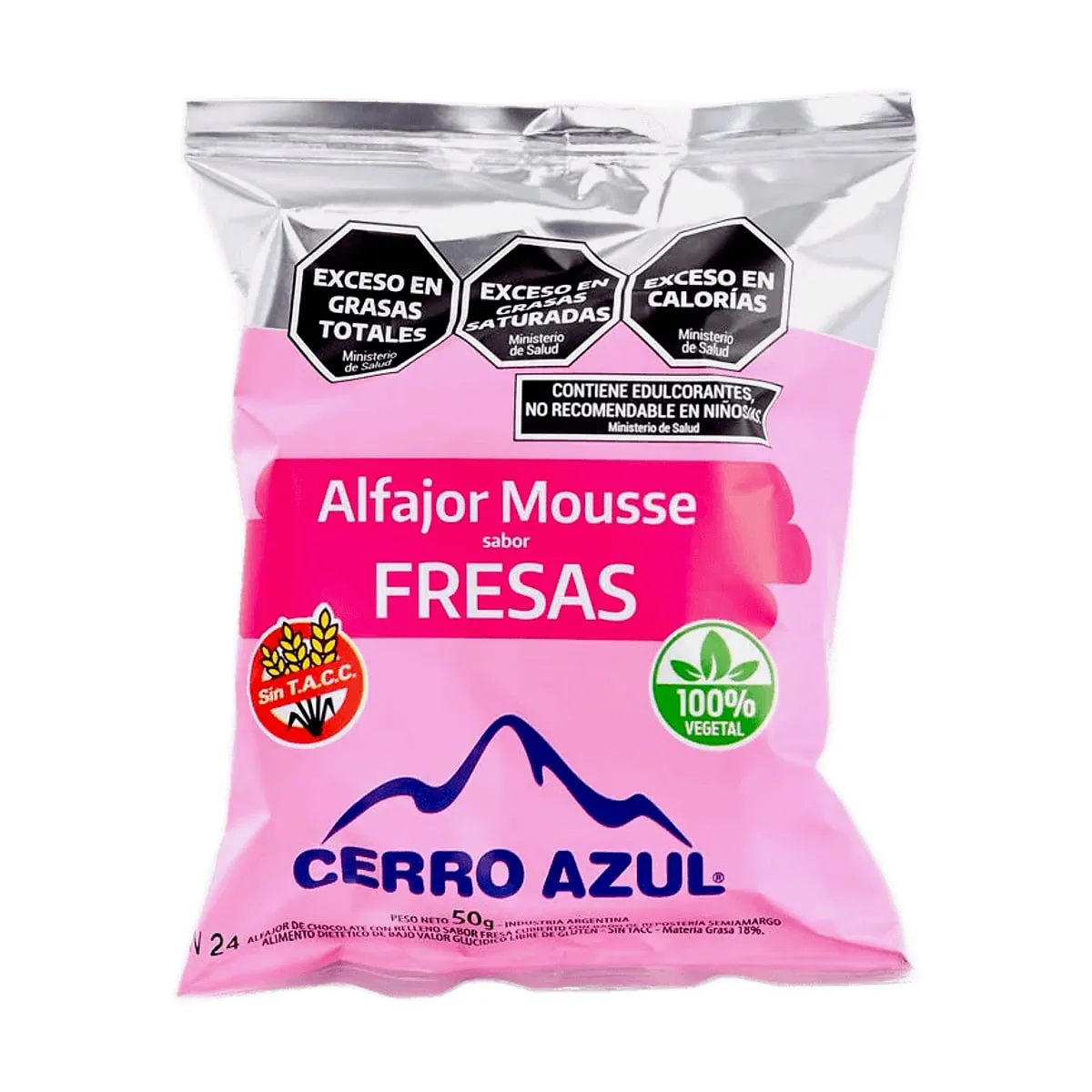 Cerro Azul - Alfajor mousse sabor fresas vegano s/azucar x 50 gr