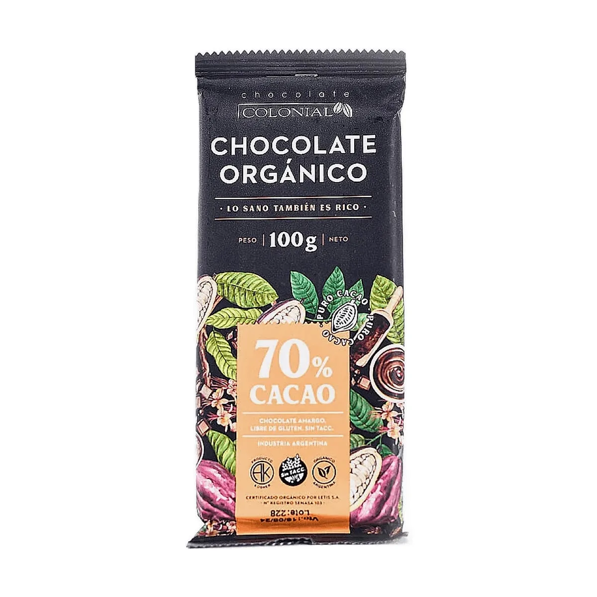 Colonial - Barra de chocolate orgánico 70% cacao x 100 gr