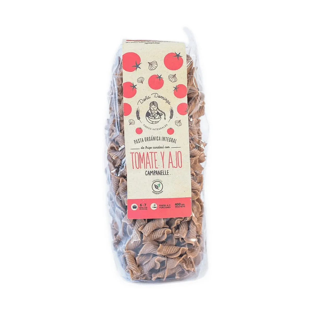 Doña Dominga - Fideos organicos de harina integral con tomate y ajo x 400 gr