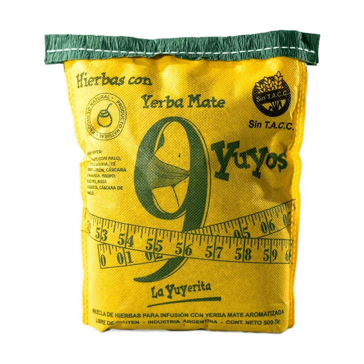 9 Yuyos - Yerba mate sabor palo carqueja,te verde,cedron x 500 gr