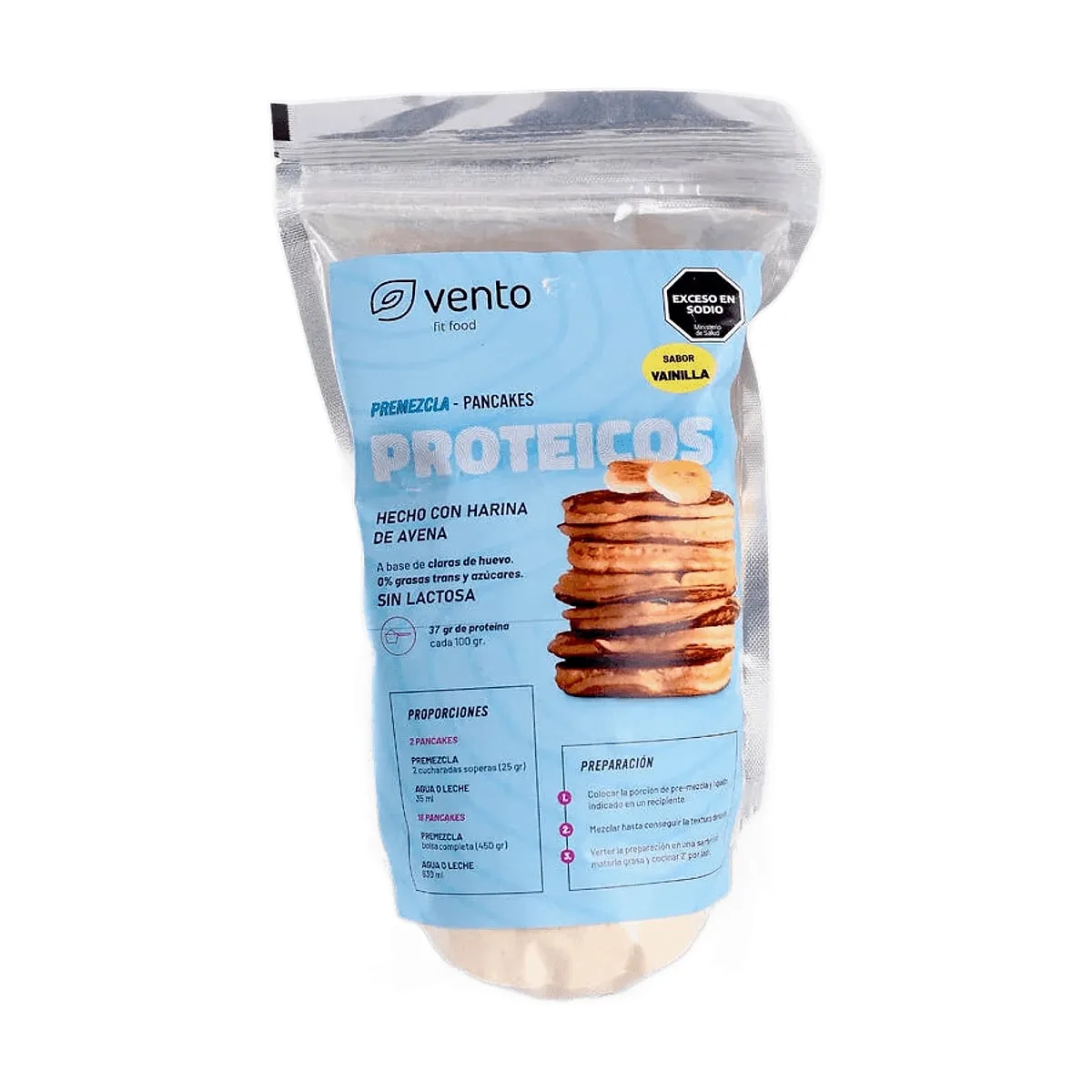 Vento - Premezcla para pancakes proteicos con harina de avena sabor vainilla x 450 gr