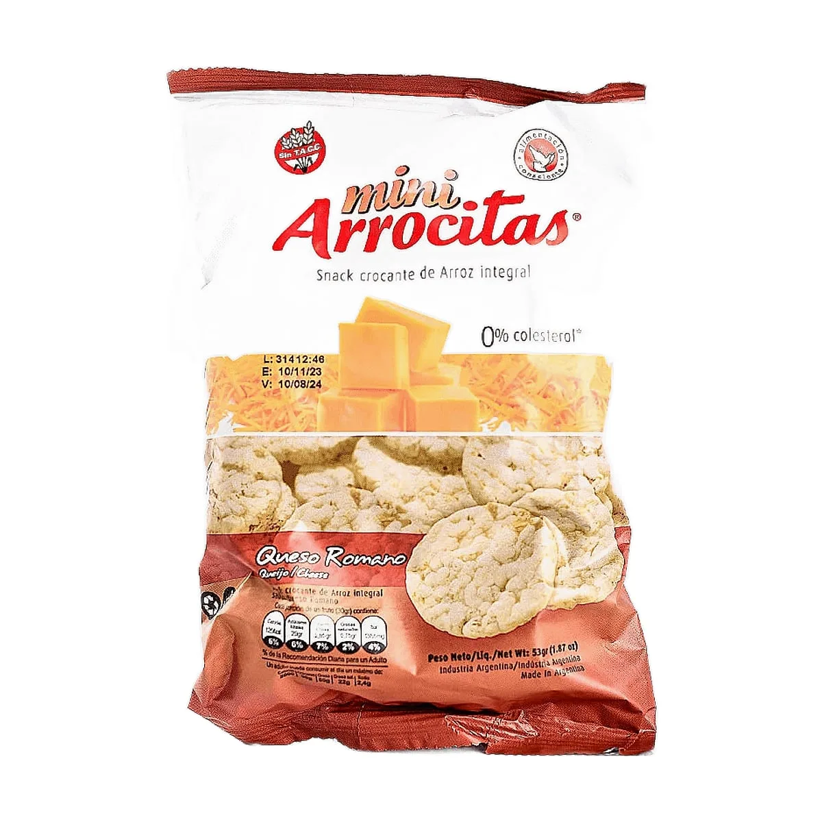 Mini Arrocitas - Snack de arroz integral sabor queso romano x 53 gr