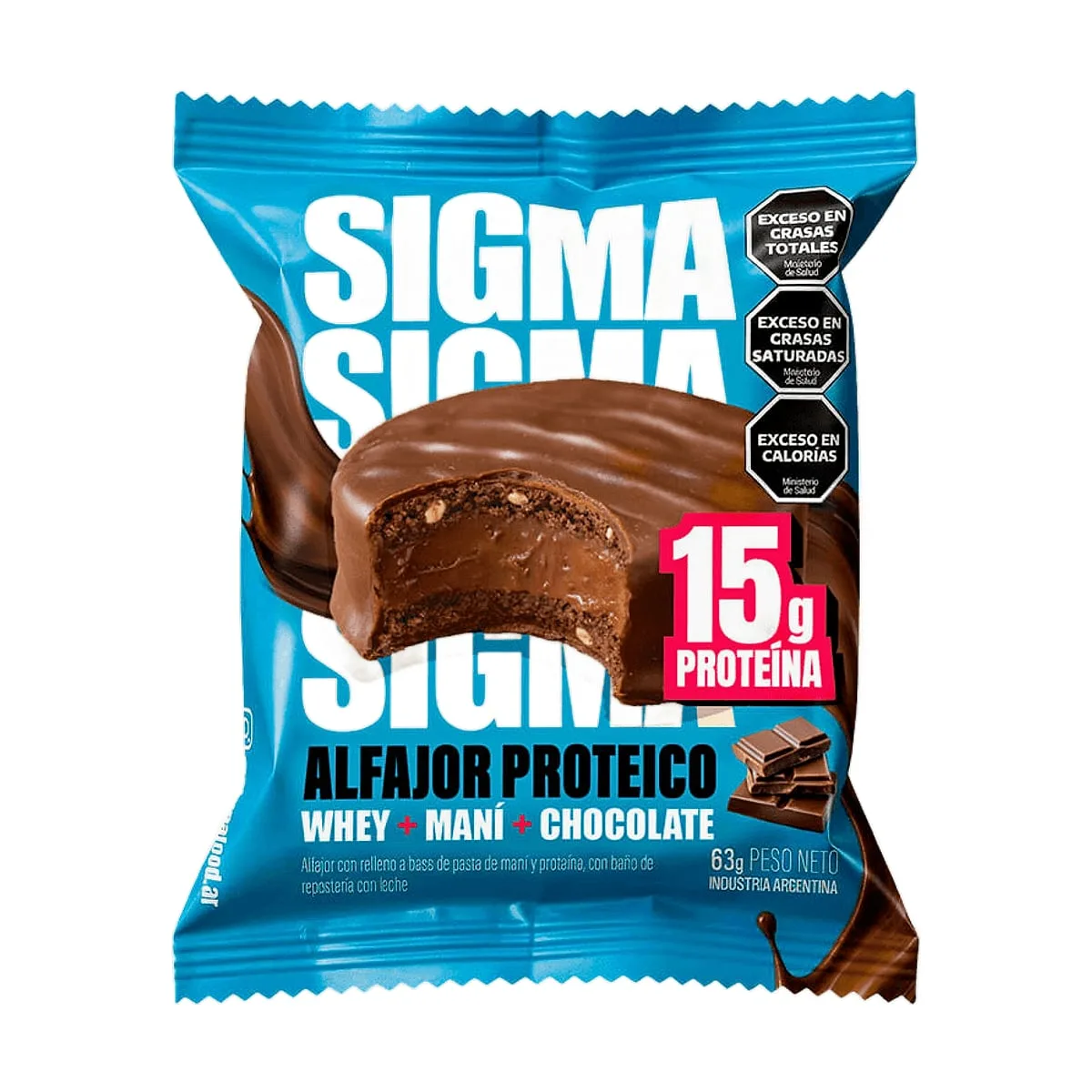 Sigma - Alfajor proteico relleno con pasta de mani x 63 gr