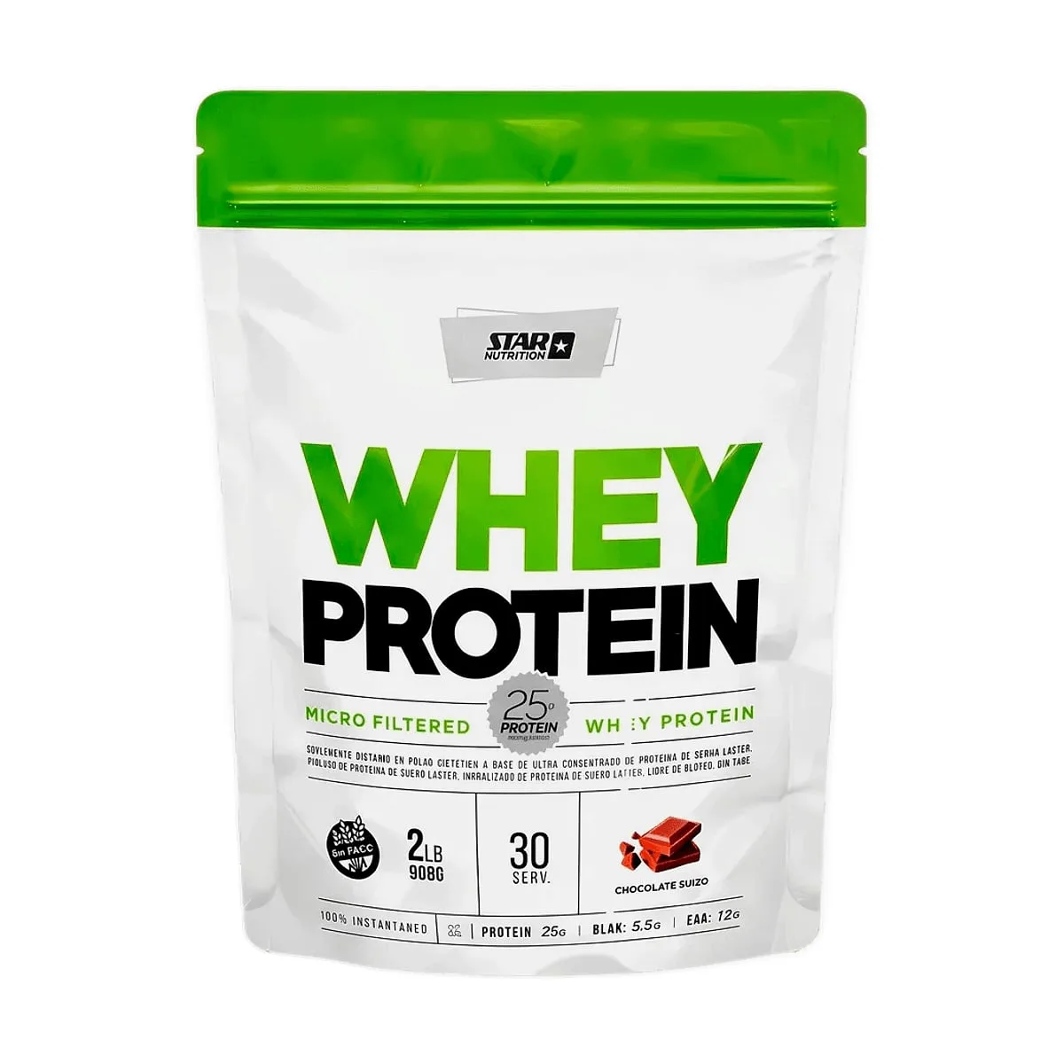 Star Nutrition - Whey protein sabor chocolate suizo repuesto x 908 gr