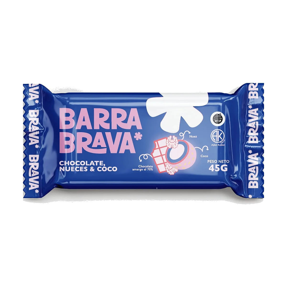 Brava - Barra de chocolate amargo, nueces y coco x 45 gr