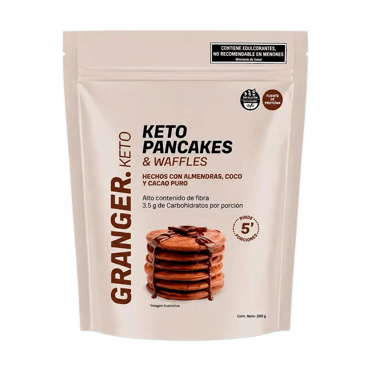 Granger - Premezcla keto para pancakes y waffles sabor chocolate x 200 gr
