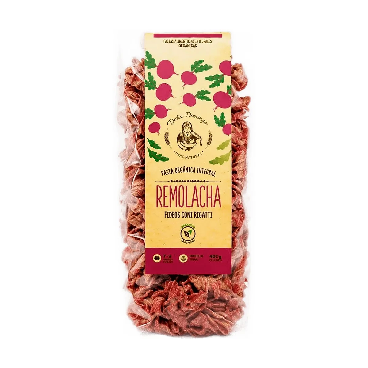 Doña Dominga - Fideos organicos de harina integral con remolacha x 400 gr
