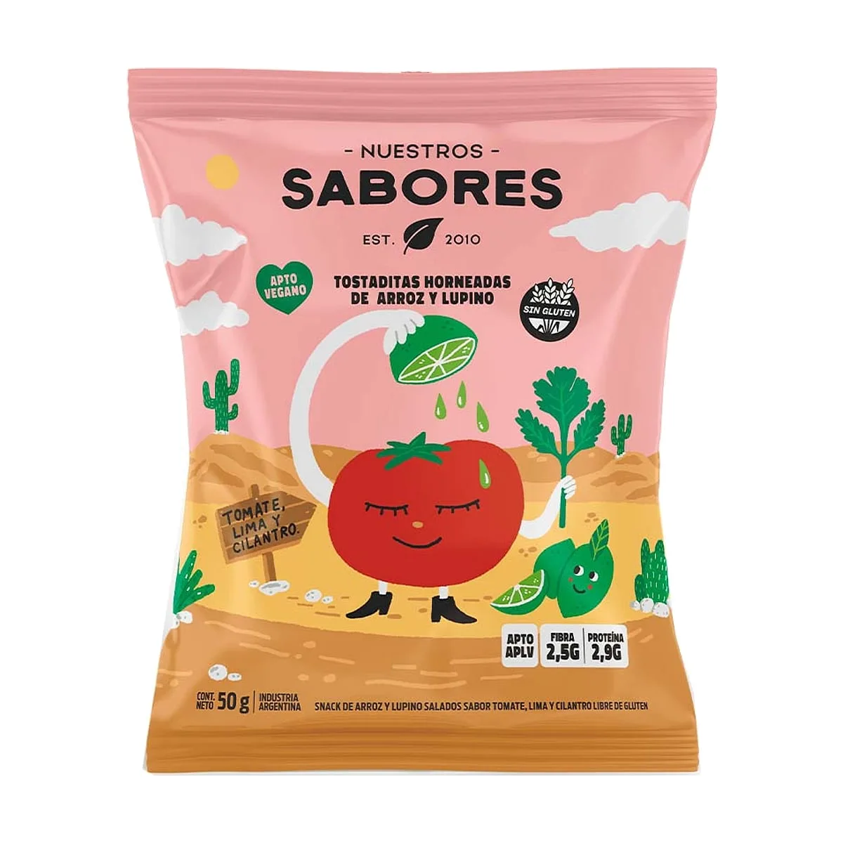 Nuestros Sabores - Tostaditas de arroz y lupino sabor tomate, lima y cilantro x 50 gr