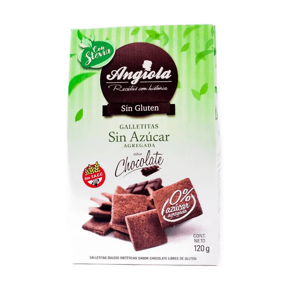 Angiola - Galletitas dulces sin azúcar sabor chocolate x 120 gr