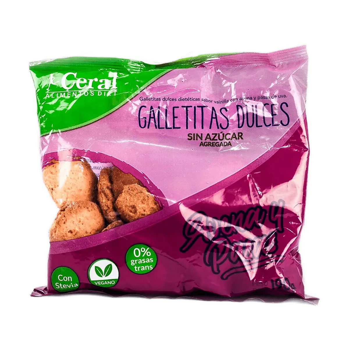 Ceral - Galletitas dulces sin azúcar sabor avena y pasas x 190 gr
