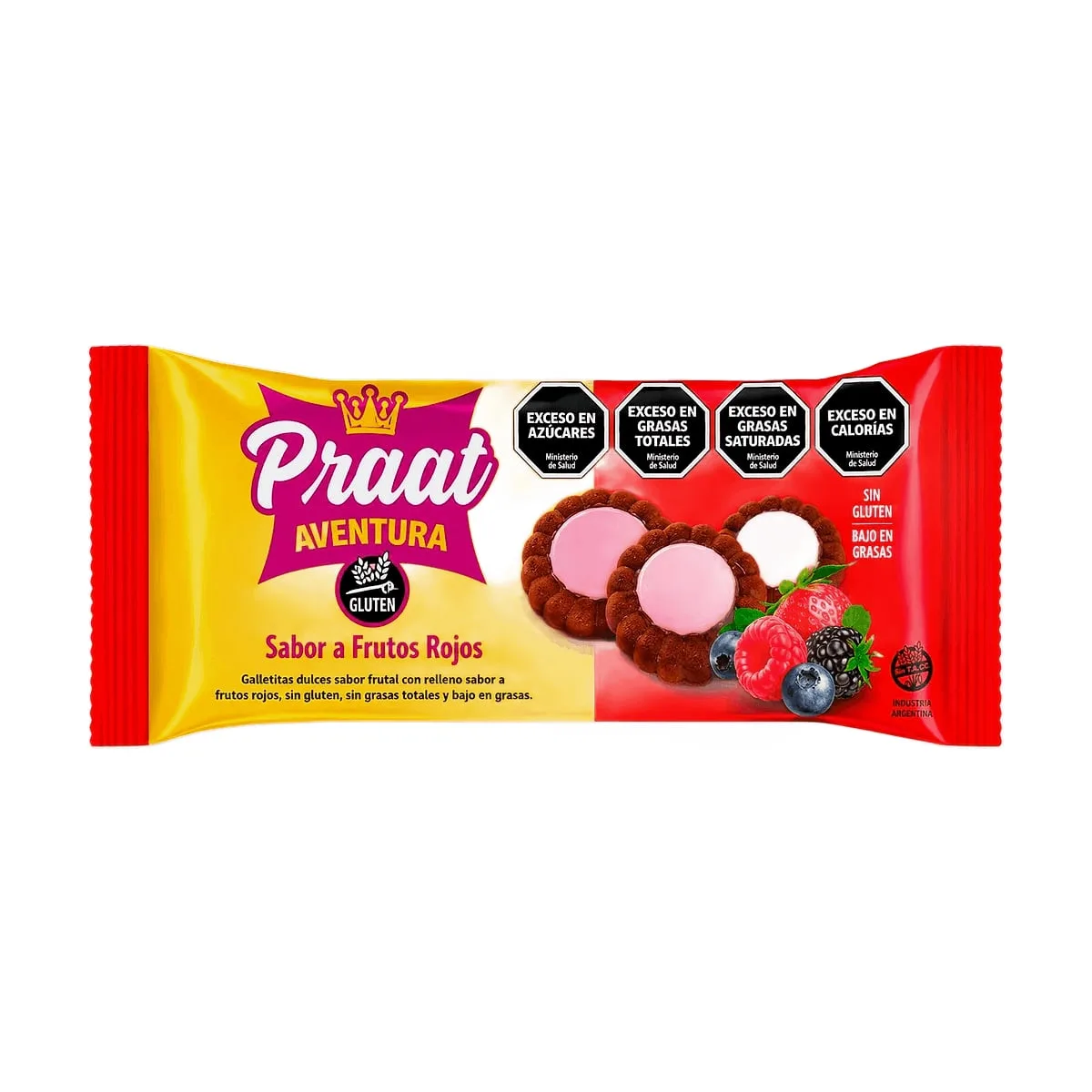 Praat - Galletitas de chocolate rellenas con sabor frutos rojos x 85 gr