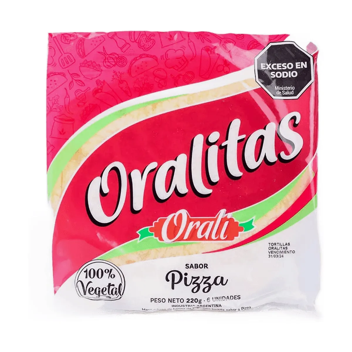 Orali - Tortilla de trigo sabor pizza 6 unidades x 220 gr