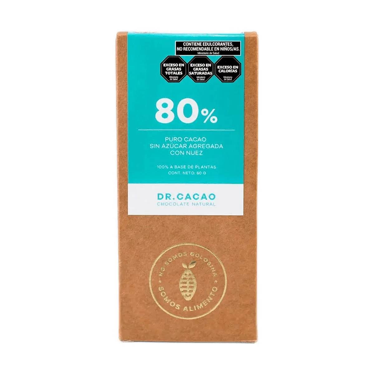 Dr Cacao - Chocolate al 80% de cacao con xilitol y nuez x 50 gr