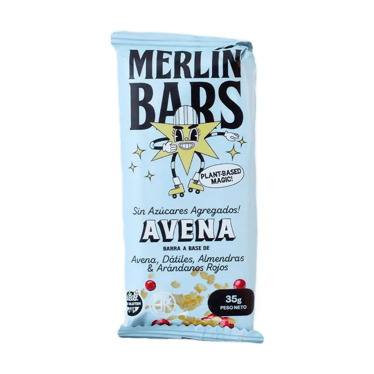 Merlin - Barrita raw sin azucar con avena sabor datiles y arandanos rojos x 35 gr