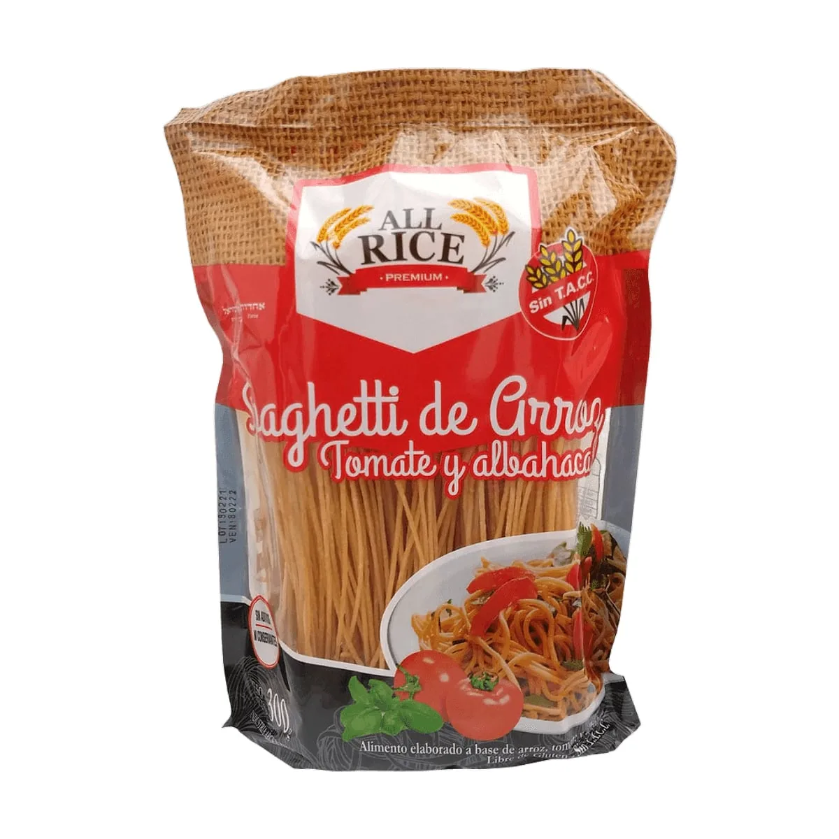 All Rice - Spaghetti de arroz tomate y albahaca x 300 gr