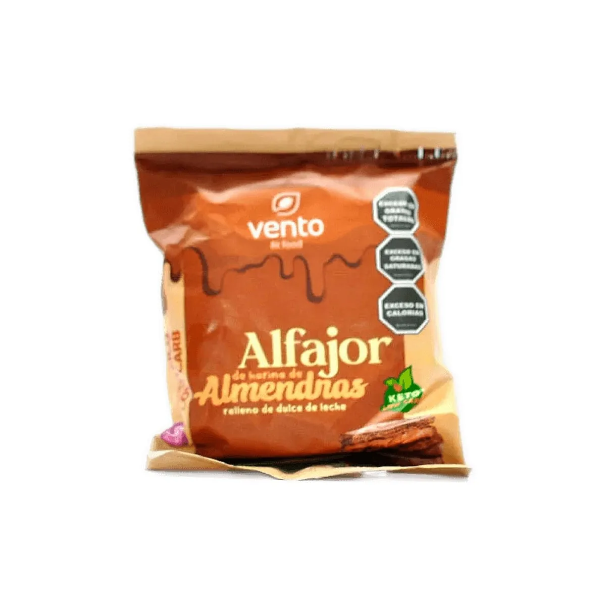 Vento - Alfajor negro fit de almendras relleno con dulce de leche
