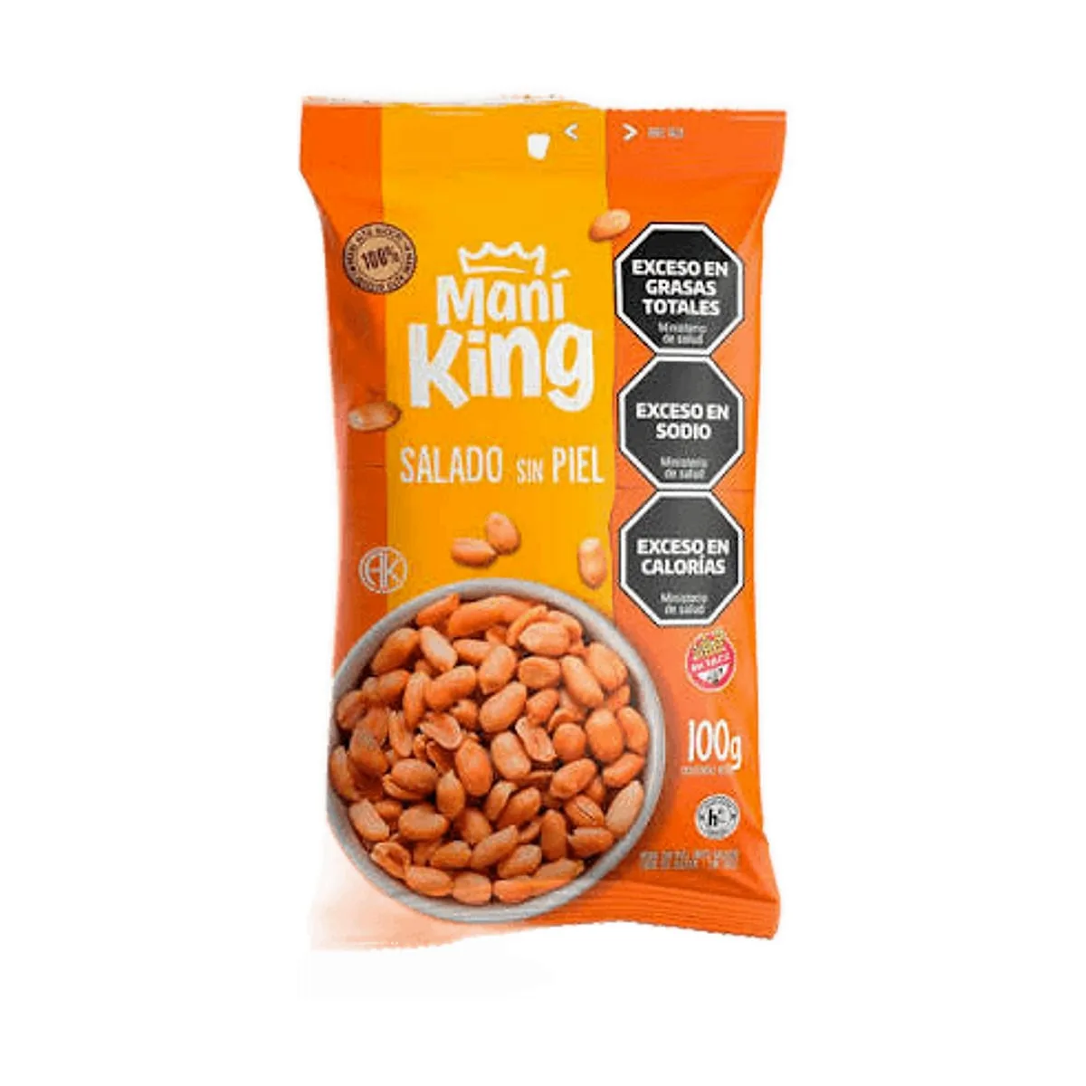 Mani King - Mani frito salado con piel x 100 gr