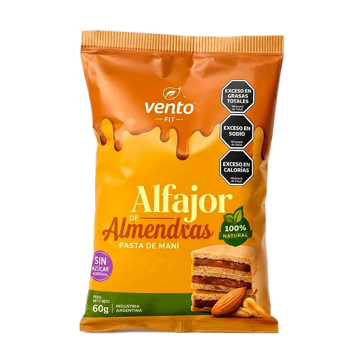 Vento - Alfajor fit de almendras relleno con pasta de mani