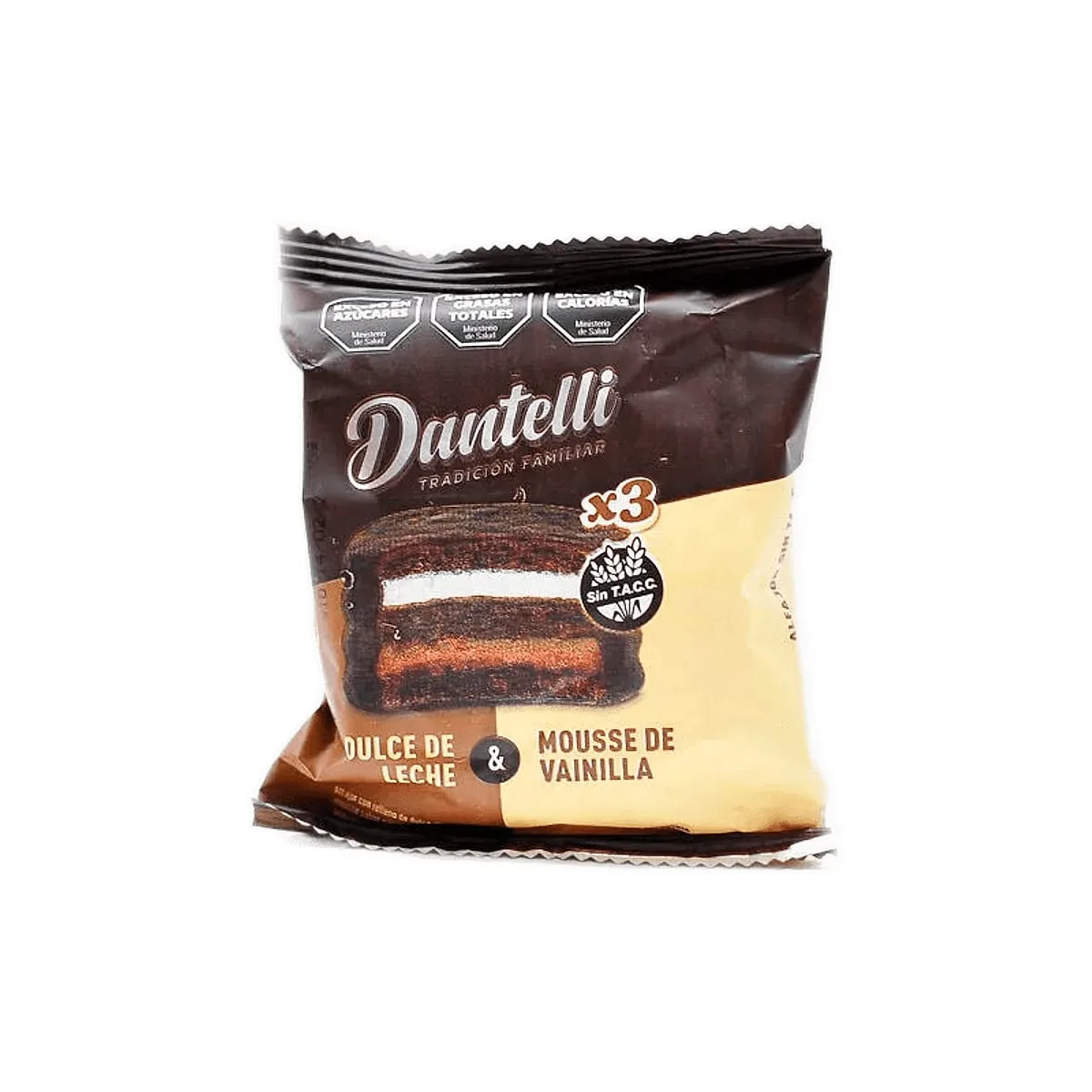 Dantelli - Alfajor triple de chocolate relleno con dulce de leche y mousse de vainilla x 100 gr