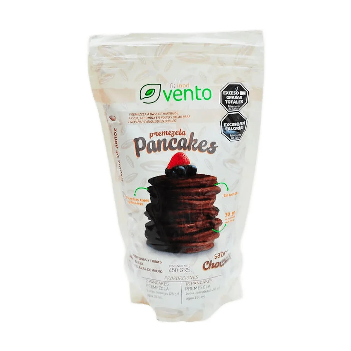 Vento - Premezcla para pancakes keto sabor chocolate x 450 gr