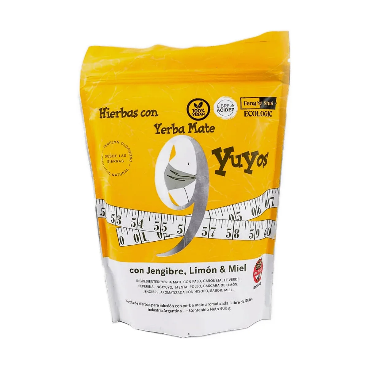 9 Yuyos - Yerba mate jengibre, limón y miel x 500 gr