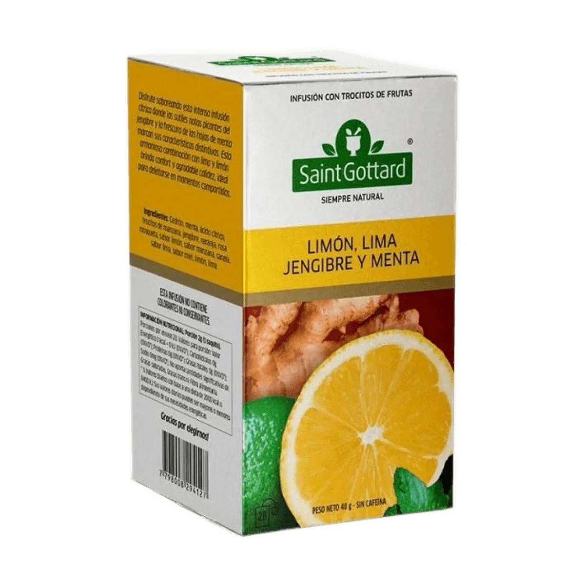 Saint Gottard - Té c/trocitos de frutas limón, lima, jengibre y menta x 20 saq