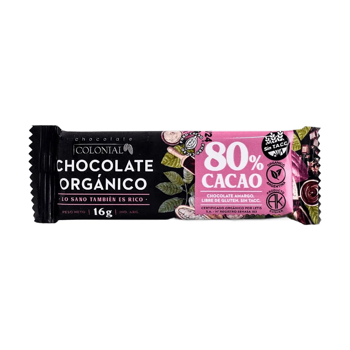 Colonial - Chocolate orgánico 80% cacao x 16 gr