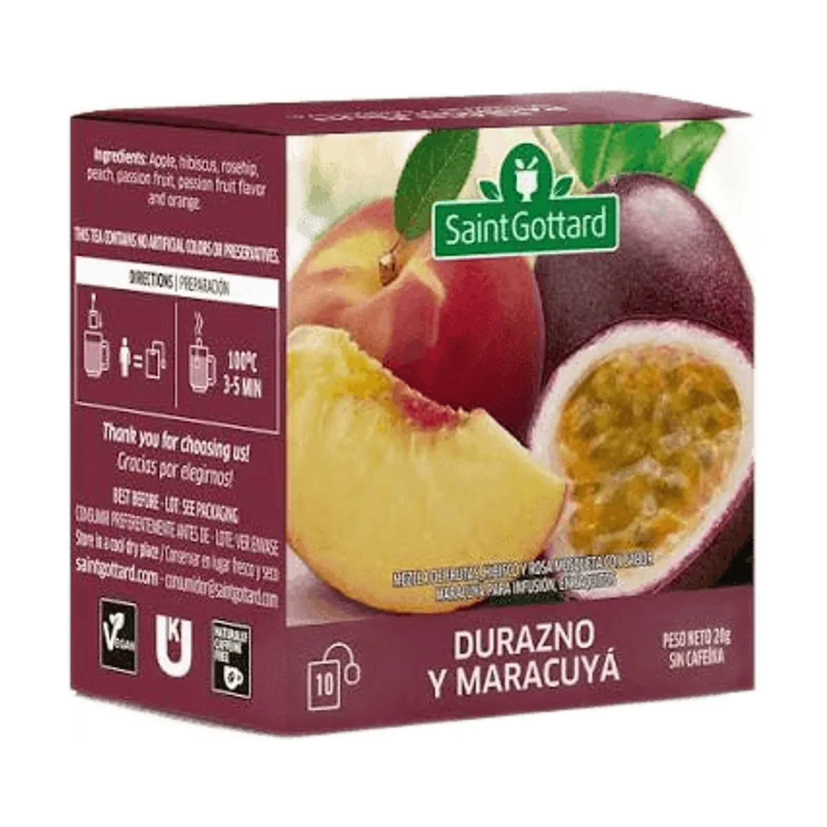 Saint Gottard - Té de durazno y maracuyá x 10 saq