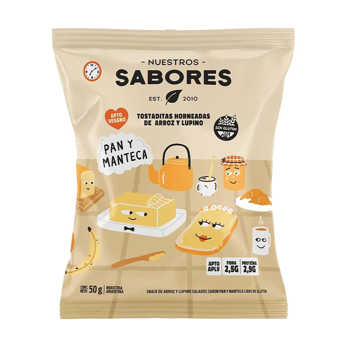 Nuestros sabores - Tostaditas de arroz y lupino sabor pan y manteca x 50 gr