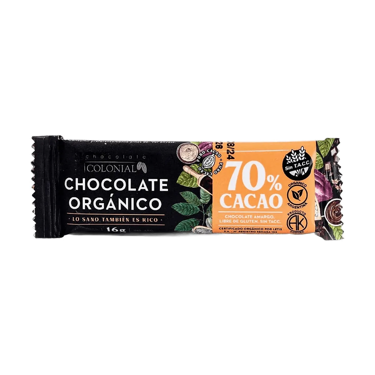 Colonial - Chocolate orgánico 70% cacao x 16 gr