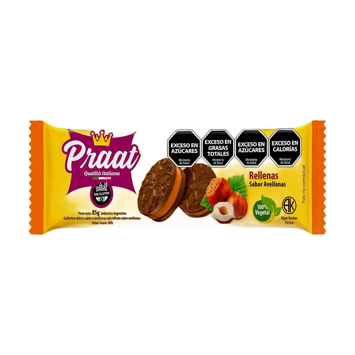Praat - Galletitas de chocolate rellenas con sabor avellana x 90 gr